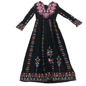 Ulla Johnson Embroidered Multi-Colored Maxi Dress Long Sleeve